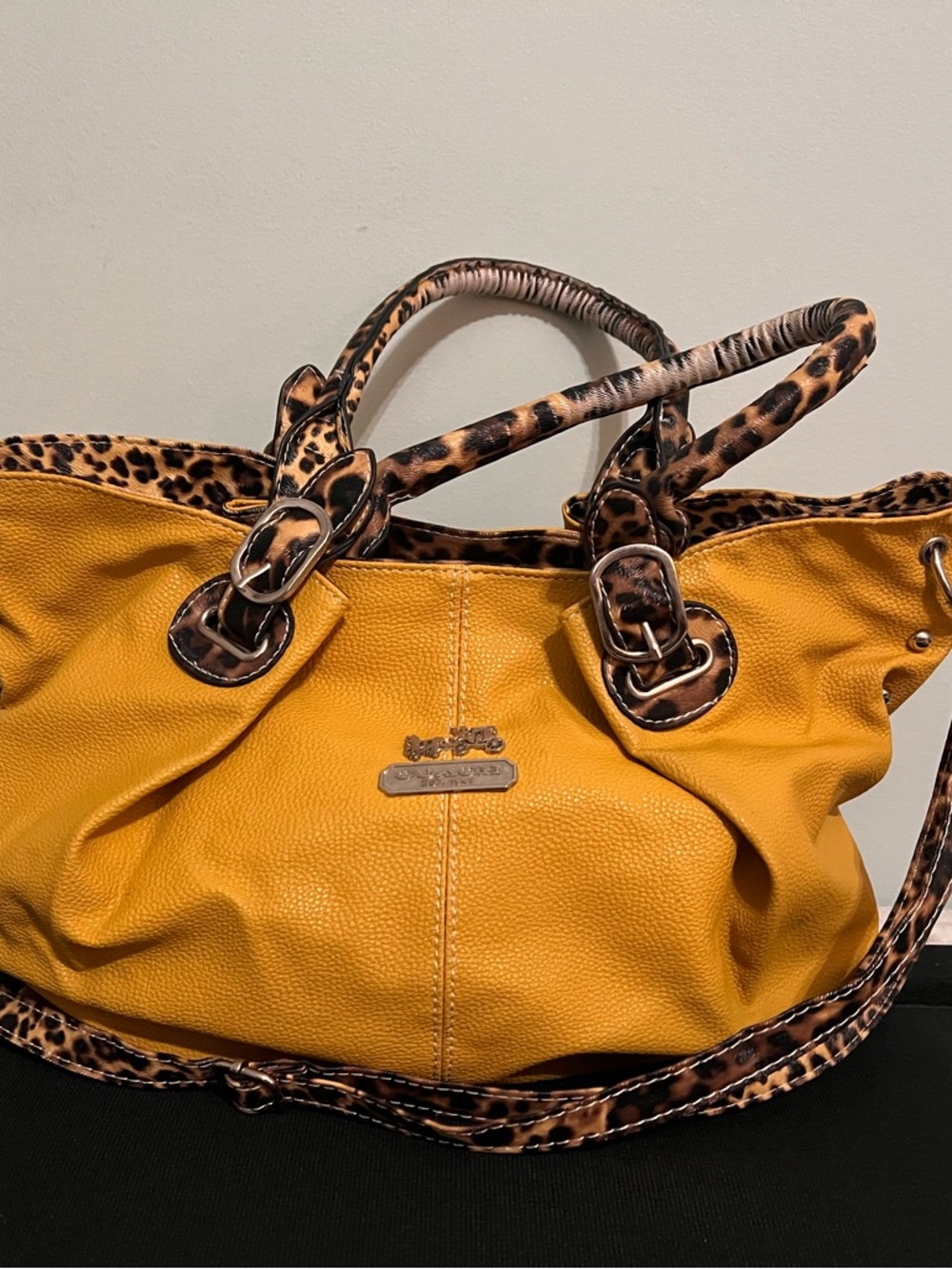 Mustard Yellow Leopard-Trim Tote Bag